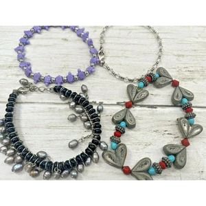 Vintage Bracelet Jewelry Set of 4 Dangle Charms Faceted Beaded Mixed Lot